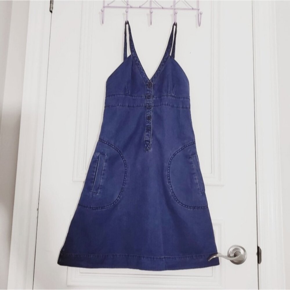 H&M EUROPE- Vintage Cotton Dungaree Overall A Line Dress - Picture 16 of 16
